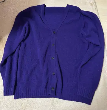 MORRIS & SONS 울 100% 가디건 영국제 보라색 V넥