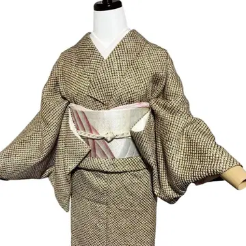 미사용 새상품 새상품급 이중 기모노 순수 실크 총 조임 코몬 풀세트 4점