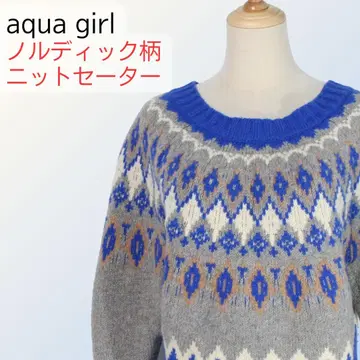 아쿠아걸 노르딕 무늬 니트 스웨터 M 블루 구제 의류