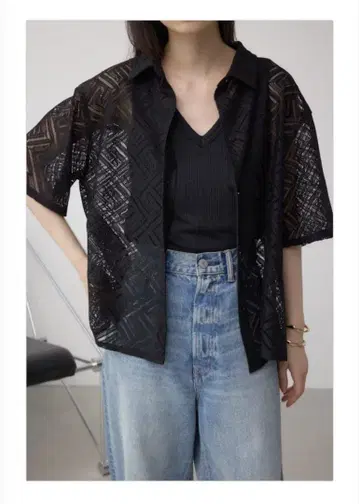 AZUL BY MOUSSY 레이스 셔츠 & 와이드 팬츠 셋업 블랙