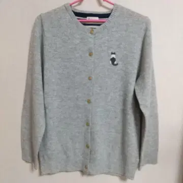 고양이 자수 그레이 니트 가디건 긴팔 soulberry 소울베리