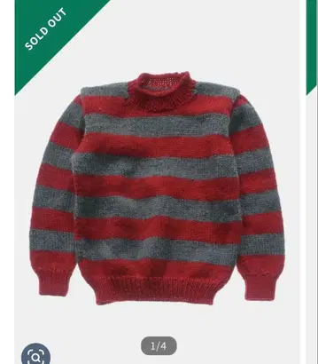 여성용 니트 스웨터 S 빨간색 그레이 스트라이프