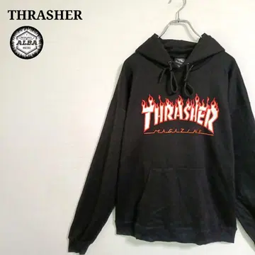 THRASHER 트레셔 후드티 풀오버 파이어 로고 블랙 M