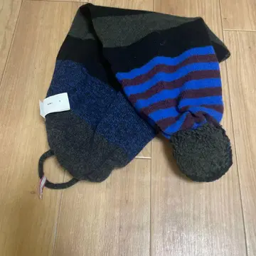 ERIBE 스트라이프 폼폼 포함 머플러 스코틀랜드제