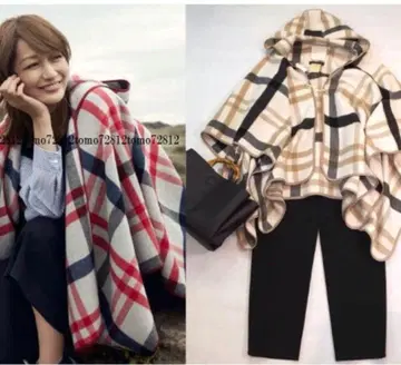 새상품급 자유구 체크 무늬 판초