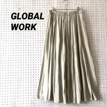 글로벌 워크 플리츠 롱 스커트 라이트 카키 그레이 (L) 허리밴딩