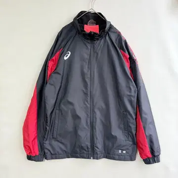 아식스 남성용 윈드브레이커 나일론 자켓 스포츠 M 블랙 레드