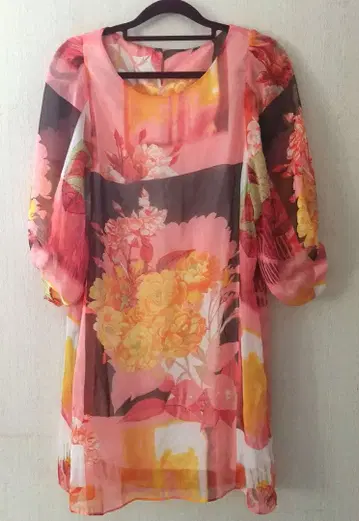 꽃무늬 쉬폰 7부 기장 원피스 무릎 기장 핑크 데이트 청순 화려한 파티