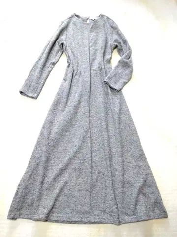 그레이 롱 원피스 긴팔 티셔츠 플레어 허리밴딩 스트레치