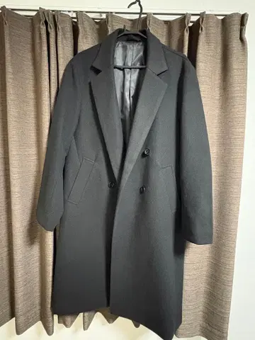 블랙 더블 브레스트 체스터 코트 L