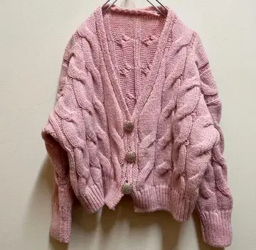 핑크 케이블 니트 여성용 가디건 케이블 짜임
