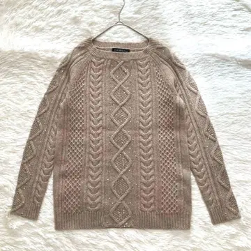 더마 컬렉션 캐시미어 100% 케이블 니트 스팽글 베이지