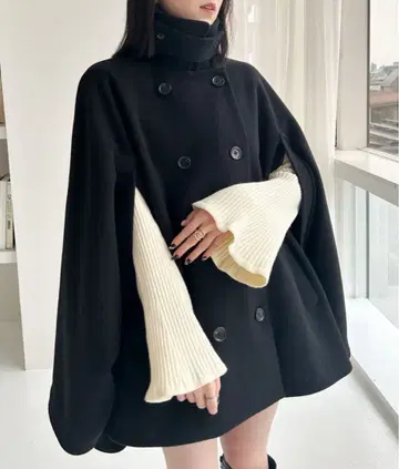 heather 울리테크/2WAY 미들 케이프 코트