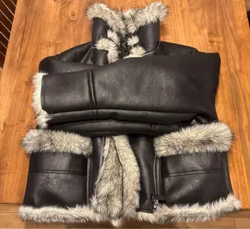 EVRIS 리버서블 인조 모피 블루종 블랙