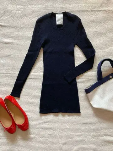 새상품급 Whim Gazette 리브 니트 울 네이비