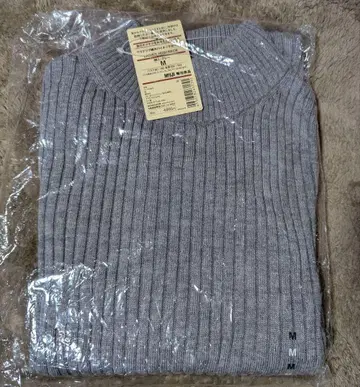 [ 미사용 ] MUJI 와이드 리브 편직 하이넥 스웨터 그레이 M