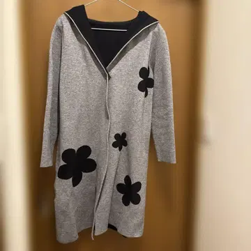 플라워 무늬 후드 부착 롱 코트