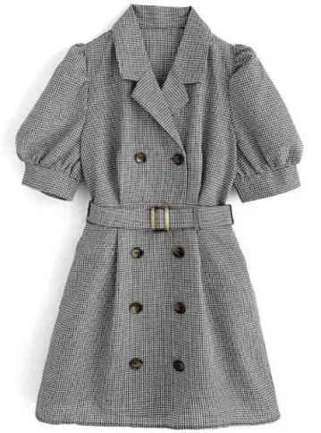 GRL 벨트 포함 체크 무늬 미니 원피스