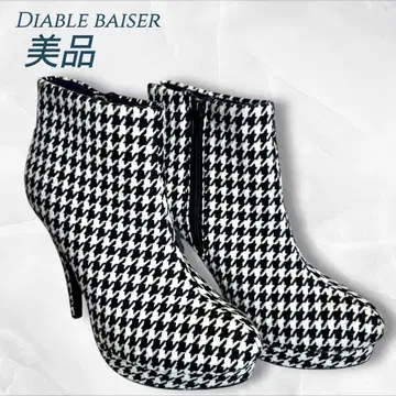 Diable baiser 유메텐보 하운드투스 체크 패턴 숏부츠 힐