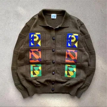 브릿지스톤 스포츠 브라운 카라 부착 긴팔 니트 가디건 케이블 니트