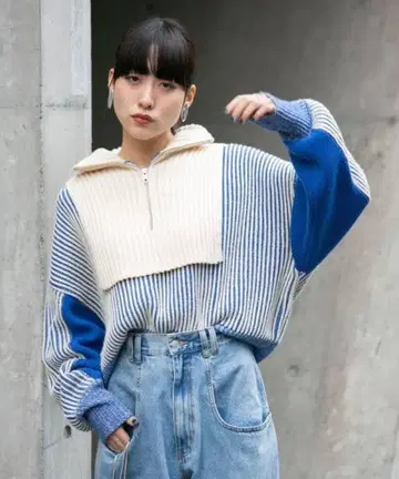 KBF 레이어드 하프 ZIP 니트