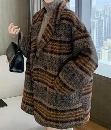 DAY CLOSET 여성용 루즈 실루엣 체크 무늬 숏코트