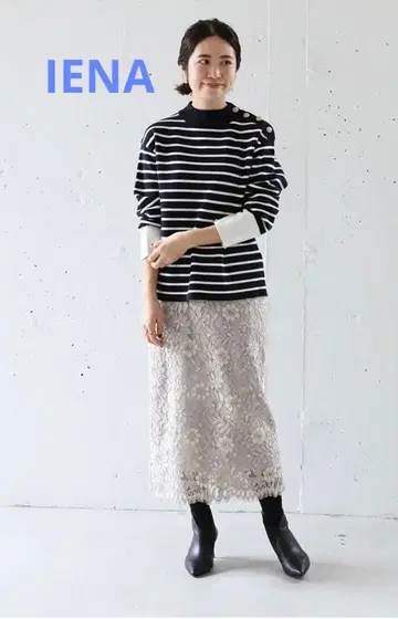 IENA 밀라노 리브 보더 풀오버 골드 버튼