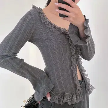 [새상품급] SNIDEL Sustainable 프릴 니트 풀오버 GRY