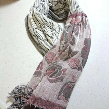 꽃무늬 스톨/숄 그레이와 핑크 린넨