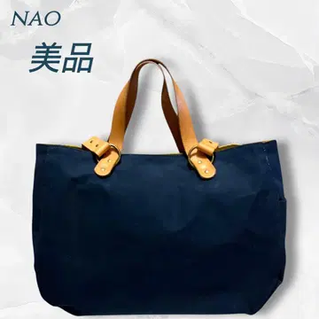 새상품급 nao 캔버스 네이비 천연 가죽 토트백 키 루프