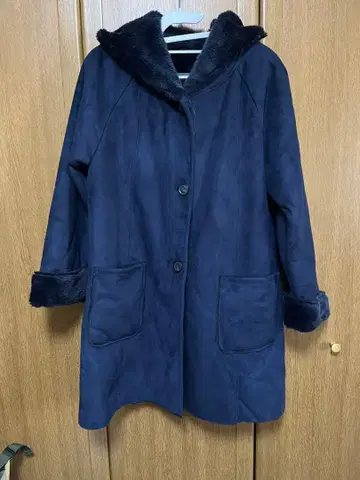 네이비 후드 부착 코트 L 사이즈