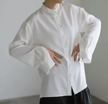 selectMOCA 밴드 카라 오픈 슬리브 블라우스 화이트