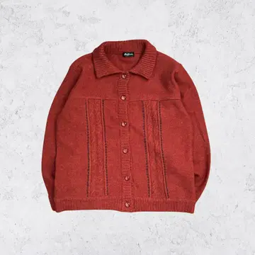 카라 부착 디자인 니트 가디건 울 100% 케이블 짜임 빈티지풍