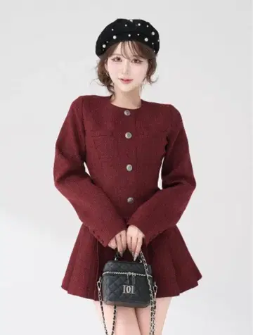 Darich 박스 플리츠 트위드 미니 원피스 BRD