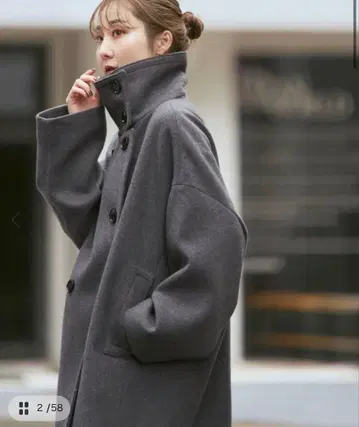 NOBLE 스탠드 카라 오버코트 그레이