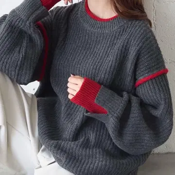 tiptop 꽈배기 배색 레이어드 풀오버