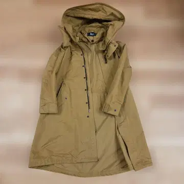 베이지 롱 모즈 코트 후드 부착