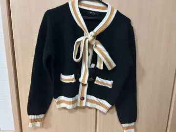 Meridian 리본 포함 네이비 가디건 레트로