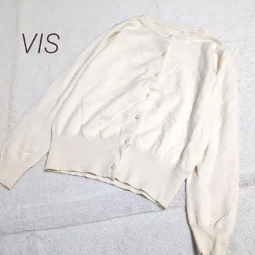 VIS 비스 아이보리 계열 펄 버튼 니트 가디건 부드러운