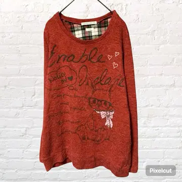 50079 STRANGE HEAVEN 니트 빨간색 L 체크 무늬 레이어드