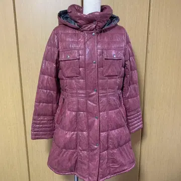 후드 부착 와인 레드 다운 자켓