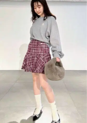 릴리 브라운 핑크 트위드 미니 스커트