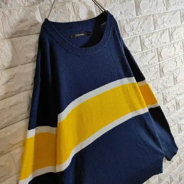 니트 스웨터 빅 보더 네이비 L