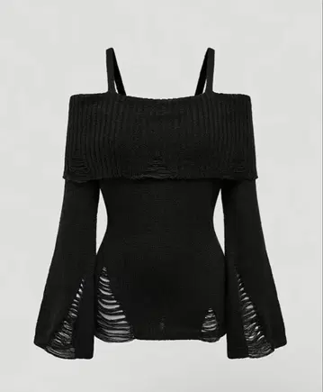 블랙 오프숄더 리브 니트 y2k