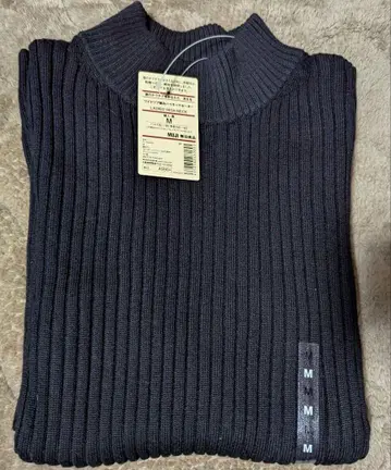 무인 와이드 리브 편직 하이넥 스웨터 블랙 M