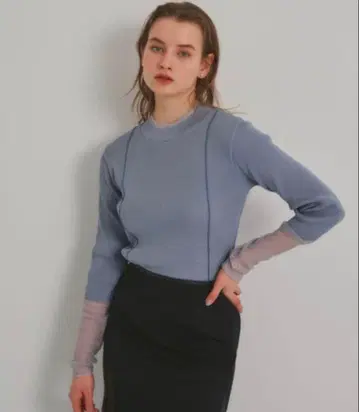 UNITED TOKYO 패턴 멜로우 리브 니트 블루 유나이티드 도쿄