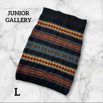 JUNIOR GALLERY 기하학 패턴 니트 스커트 무릎 기장 L 사이즈