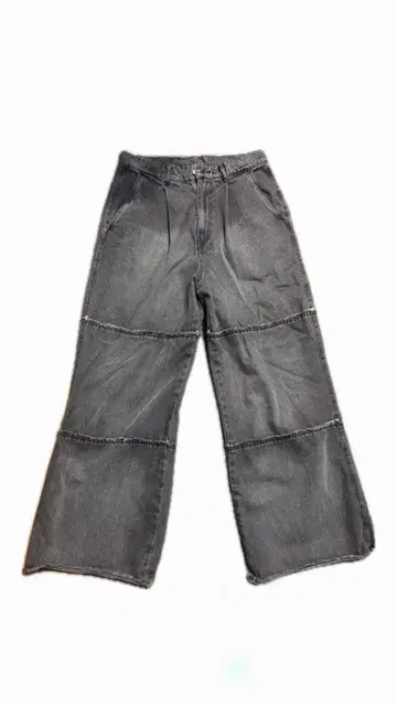 그레이 패치워크 와이드 레그 데님 팬츠