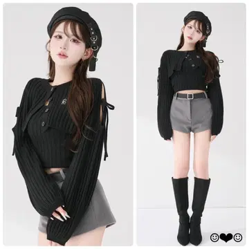 Darich 숄더 오픈 앙상블 니트탑 블랙