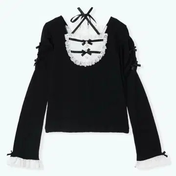 NOEMIE 노에미 아가씨 백 레이스업 플레어 슬리브 티셔츠